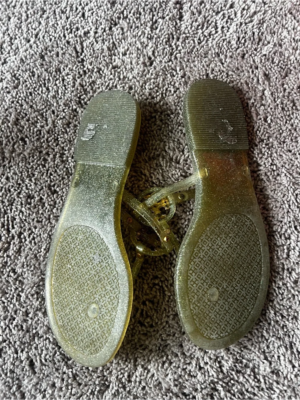 Tory Burch Mini Miller Jelly Thong Sandals Flat Size 8.5 Gold Glitter Flip Flops